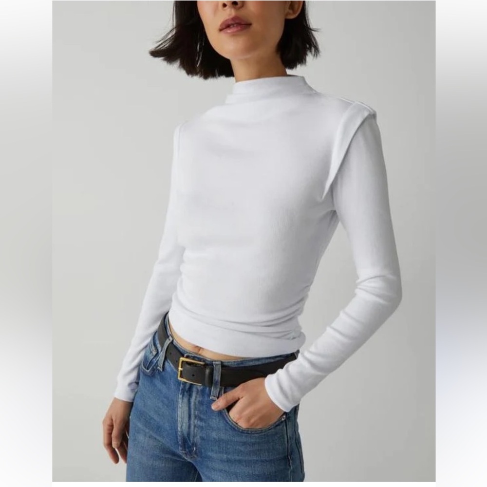 Michael Stars Mock Neck Ribbed Long Sleeve Shirt, Small